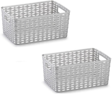 Opbergmand - 8x - Kastmand - rotan kunststof - zilver - 10 Liter - 22 x 33 x 16 cm