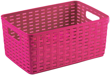 Opbergmand - Kastmand - rotan kunststof - fuchsia roze - 10 Liter - 22 x 33 x 16 cm