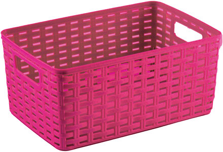 Opbergmand - Kastmand - rotan kunststof - fuchsia roze - 6 Liter - 19 x 29 x 13 cm