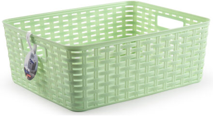 Opbergmand - Kastmand - rotan kunststof - lichtgroen - 12 Liter - 30 x 37 x 13 cm