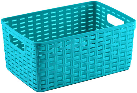 Opbergmand - Kastmand - rotan kunststof - turquoise blauw - 10 Liter - 22 x 33 x 16 cm