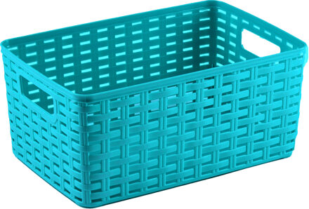 Opbergmand - Kastmand - rotan kunststof - turquoise blauw - 6 Liter - 19 x 29 x 13 cm