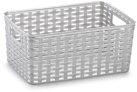 Opbergmand - Kastmand - rotan kunststof - zilver - 6 Liter - 19 x 29 x 13 cm
