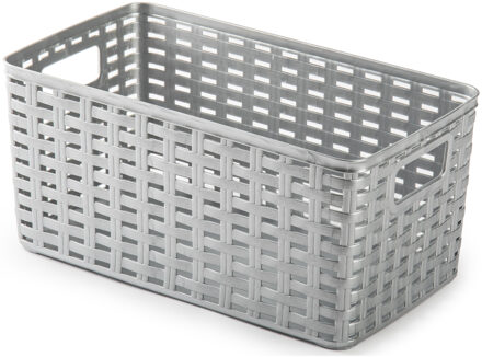 Opbergmand - Kastmand - rotan kunststof - zilvergrijs - 5 Liter - 15 x 28 x 13 cm