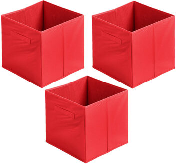 Opbergmand/kastmand Square Box - 3x - karton/kunststof - 29 liter - rood - 31 x 31 x 31 cm - Opbergmanden