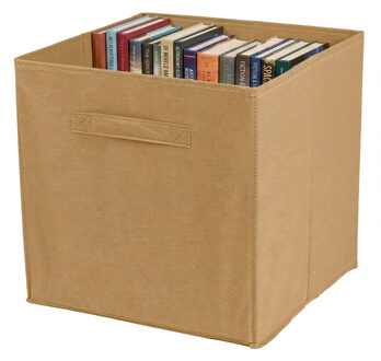 Opbergmand/kastmand Square Box - karton/kunststof - 29 liter - beige - 31 x 31 x 31 cm - Opbergmanden