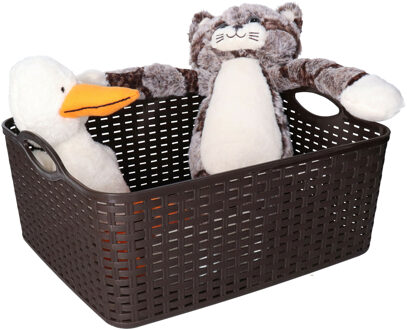 Opbergmand/kastmandje - 11 liter - donkerbruin - gevlochten kunststof - 35 x 28 x 16 cm