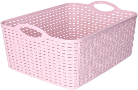 Opbergmand/kastmandje - 11 liter - oud roze - gevlochten kunststof - 35 x 28 x 16 cm