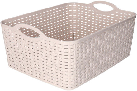 Opbergmand/kastmandje - 11 liter - taupe - gevlochten kunststof - 35 x 28 x 16 cm