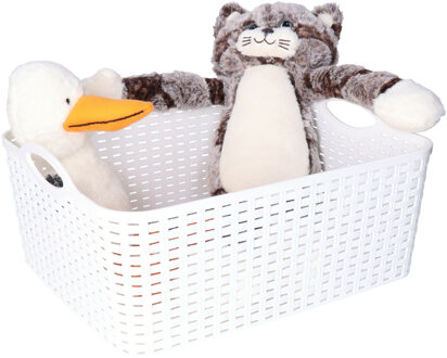 Opbergmand/kastmandje - 11 liter - wit - gevlochten kunststof - 35 x 28 x 16 cm