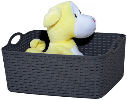 Opbergmand/kastmandje - 11 liter - zwart - gevlochten kunststof - 35 x 28 x 16 cm