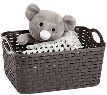 Opbergmand/kastmandje - 12 liter - donkerbruin - gevlochten kunststof - 33 x 24 x 21 cm