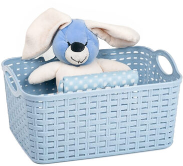 Opbergmand/kastmandje - 12 liter - ijsblauw - gevlochten kunststof - 33 x 24 x 21 cm