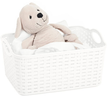 Opbergmand/kastmandje - 12 liter - wit - gevlochten kunststof - 33 x 24 x 21 cm