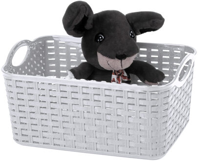 Opbergmand/kastmandje - 12 liter - zilver - gevlochten kunststof - 33 x 24 x 21 cm