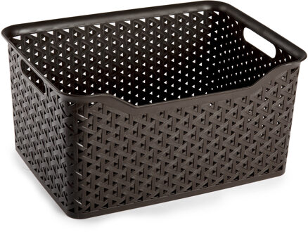 Opbergmand/kastmandje - 18 liter - donkerbruin - kunststof - 29 x 39 x 19 cm