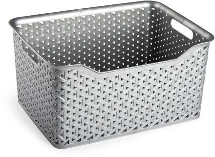 Opbergmand/kastmandje - 18 liter - zilver - kunststof - 29 x 39 x 19 cm