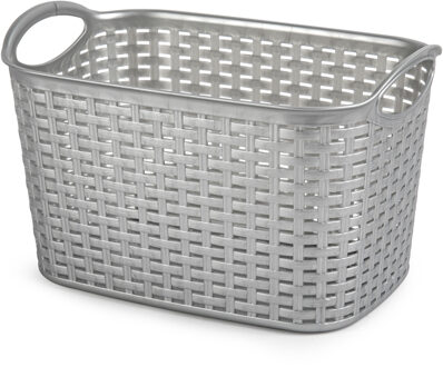 Opbergmand/kastmandje - 19 liter - zilver - kunststof - 29 x 39 x 25 cm