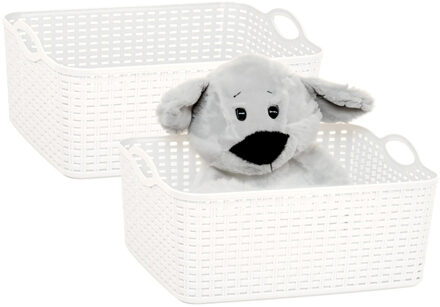 Opbergmand/kastmandje - 2x - 11 liter - ivoor wit - gevlochten kunststof - 35 x 28 x 16 cm