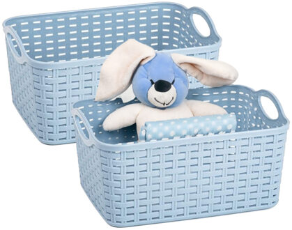 Opbergmand/kastmandje - 2x - 12 liter - ijsblauw - gevlochten kunststof - 33 x 24 x 21 cm