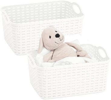 Opbergmand/kastmandje - 2x - 12 liter - wit - gevlochten kunststof - 33 x 24 x 21 cm