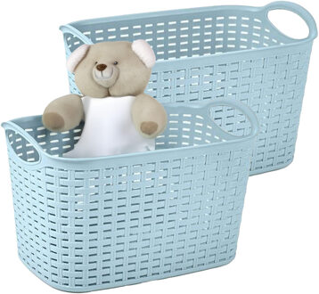 Opbergmand/kastmandje - 2x - 6,4 liter - ijsblauw - gevlochten kunststof - 19 x 29 x 18 cm