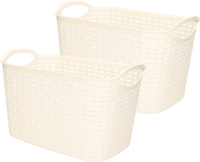 Opbergmand/kastmandje - 2x - 6,4 liter - wit - gevlochten kunststof - 19 x 29 x 18 cm