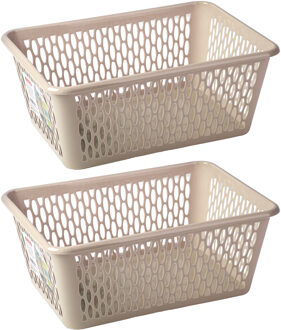 Opbergmand/kastmandje - 2x stuks - 13 liter - beige - kunststof - 26 x 37 x 14 cm