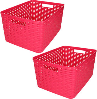 Opbergmand/kastmandje - 2x stuks - 18 liter - fuchsia roze - kunststof - 28 x 38 x 19 cm
