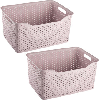 Opbergmand/kastmandje - 2x stuks - 18 liter - roze - kunststof - 29 x 39 x 19 cm