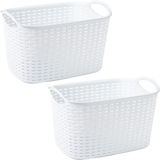 Opbergmand/kastmandje - 2x stuks - 6,4 liter - ivoor wit - kunststof - 19 x 29 x 18 cm
