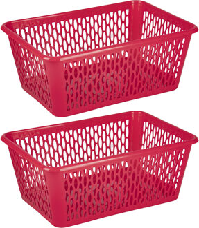 Opbergmand/kastmandje - 2x stuks - 6,5 liter - fuchsia roze - kunststof - 20 x 30 x 11 cm