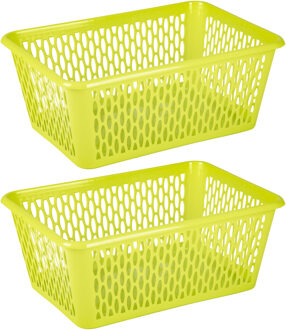Opbergmand/kastmandje - 2x stuks - 6,5 liter - groen - kunststof - 20 x 30 x 11 cm