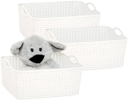 Opbergmand/kastmandje - 3x - 11 liter - ivoor wit - gevlochten kunststof - 35 x 28 x 16 cm