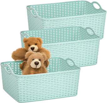 Opbergmand/kastmandje - 3x - 11 liter - mintgroen - gevlochten kunststof - 35 x 28 x 16 cm