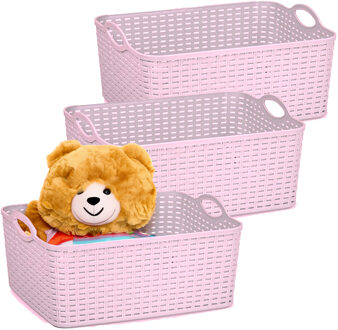 Opbergmand/kastmandje - 3x - 11 liter - oud roze - gevlochten kunststof - 35 x 28 x 16 cm