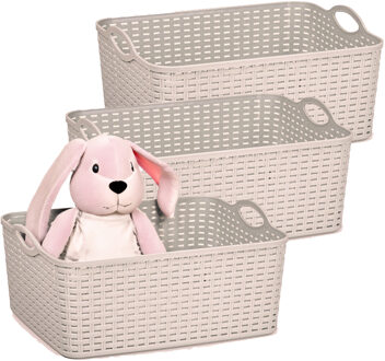 Opbergmand/kastmandje - 3x - 11 liter - taupe - gevlochten kunststof - 35 x 28 x 16 cm