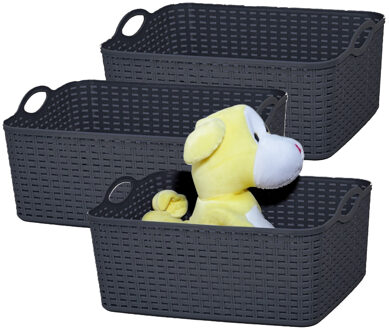 Opbergmand/kastmandje - 3x - 11 liter - zwart - gevlochten kunststof - 35 x 28 x 16 cm