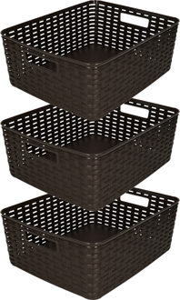 Opbergmand/kastmandje - 3x - 12 liter - bruin - geweven kunststof - 36 x 28 x 13 cm