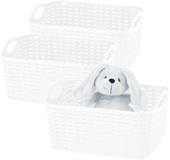 Opbergmand/kastmandje - 3x - 12 liter - ivoor wit - gevlochten kunststof - 33 x 24 x 21 cm