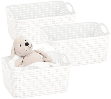 Opbergmand/kastmandje - 3x - 12 liter - wit - gevlochten kunststof - 33 x 24 x 21 cm