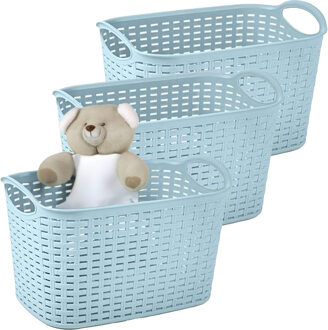 Opbergmand/kastmandje - 3x - 6,4 liter - ijsblauw - gevlochten kunststof - 19 x 29 x 18 cm