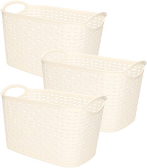 Opbergmand/kastmandje - 3x - 6,4 liter - wit - gevlochten kunststof - 19 x 29 x 18 cm
