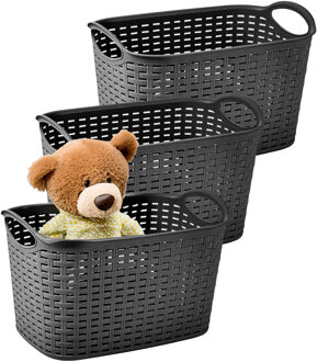 Opbergmand/kastmandje - 3x - 6,4 liter - zwart - gevlochten kunststof - 19 x 29 x 18 cm