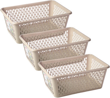 Opbergmand/kastmandje - 3x stuks - 13 liter - beige - kunststof - 26 x 37 x 14 cm