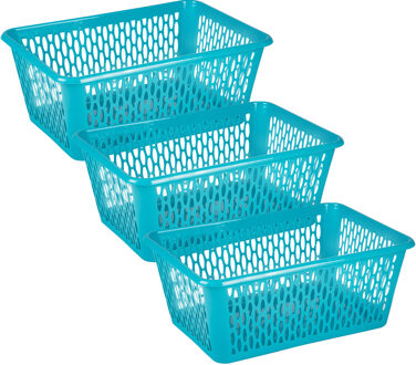 Opbergmand/kastmandje - 3x stuks - 13 liter - blauw - kunststof - 26 x 37 x 14 cm