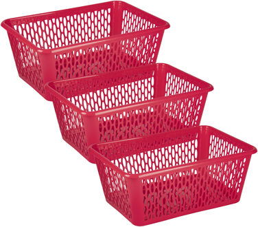Opbergmand/kastmandje - 3x stuks - 13 liter - fuchsia roze - kunststof - 26 x 37 x 14 cm
