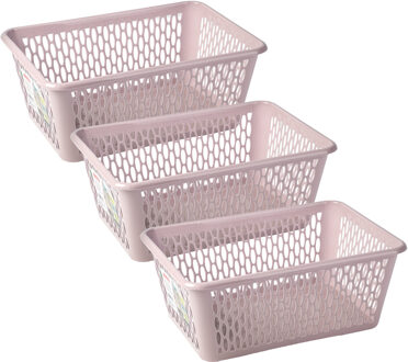 Opbergmand/kastmandje - 3x stuks - 13 liter - roze - kunststof - 26 x 37 x 14 cm