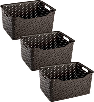 Opbergmand/kastmandje - 3x stuks - 18 liter - donkerbruin - kunststof - 29 x 39 x 19 cm