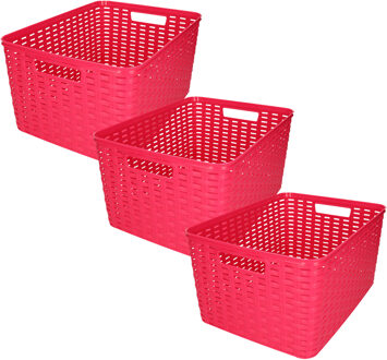 Opbergmand/kastmandje - 3x stuks - 18 liter - fuchsia roze - kunststof - 28 x 38 x 19 cm